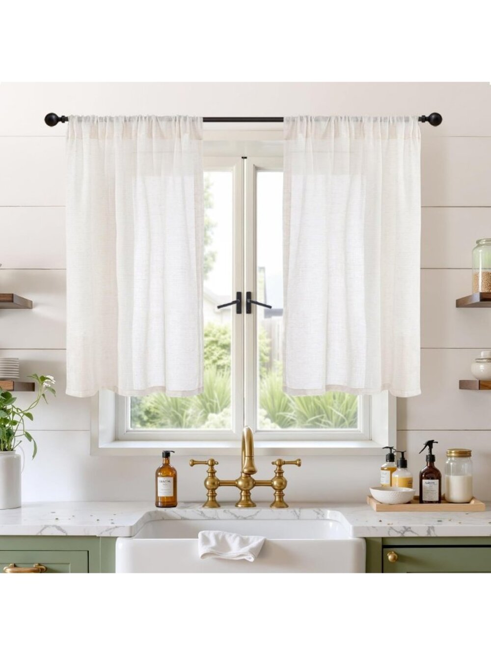 Short Linen Curtains 30x40 Inch for Kitchen Windows - Light Filtering & Stylish